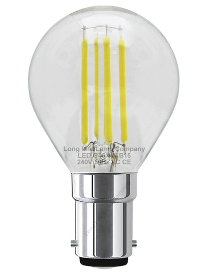 4w LED Filament Golf Ball Light Bulb B15 Cool White Clear Glass Pack Of 2 - Energy Light Bulbs - Free delivery on all orders