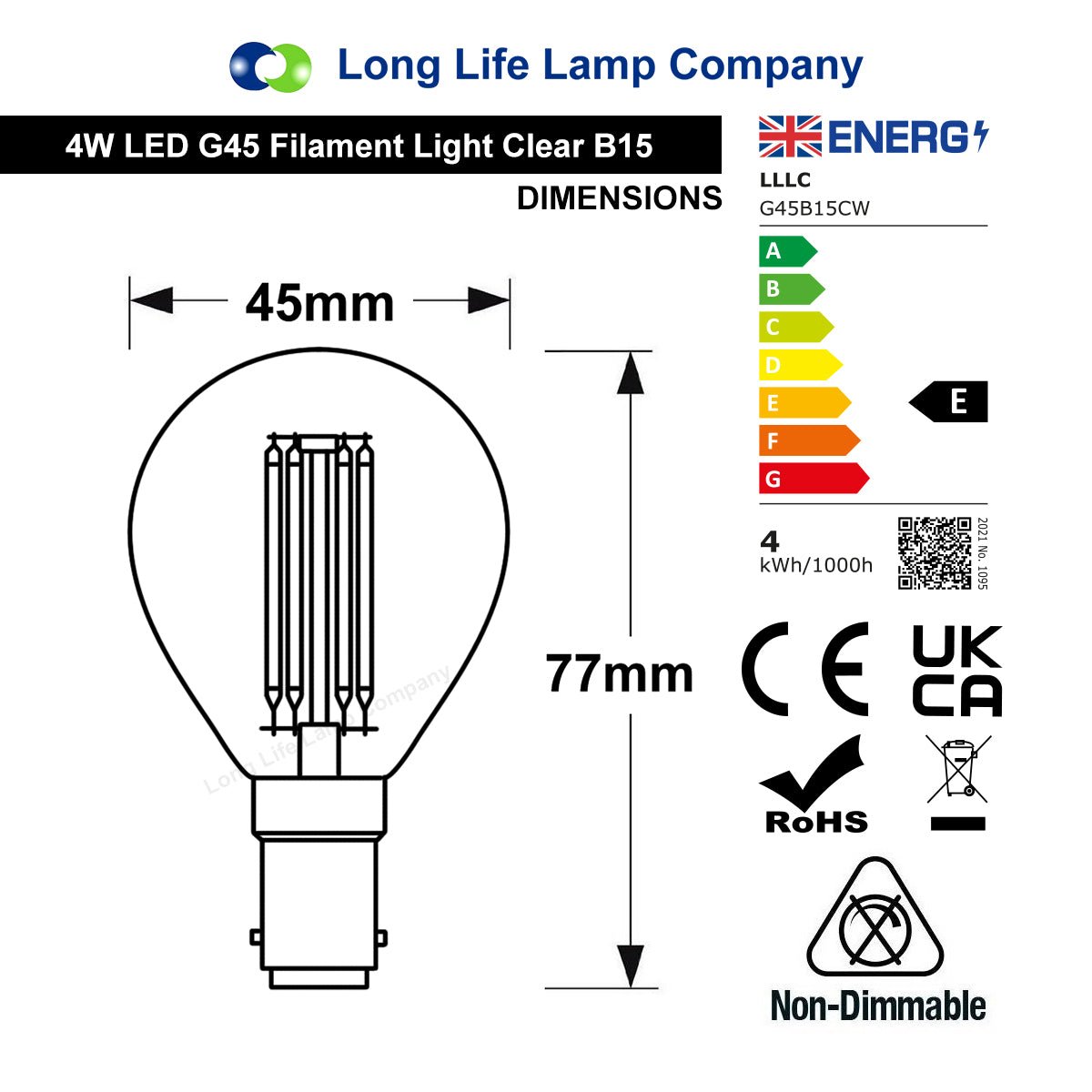 4w LED Filament Golf Ball Light Bulb B15 Cool White Clear Glass Pack Of 2 - Energy Light Bulbs - Free delivery on all orders