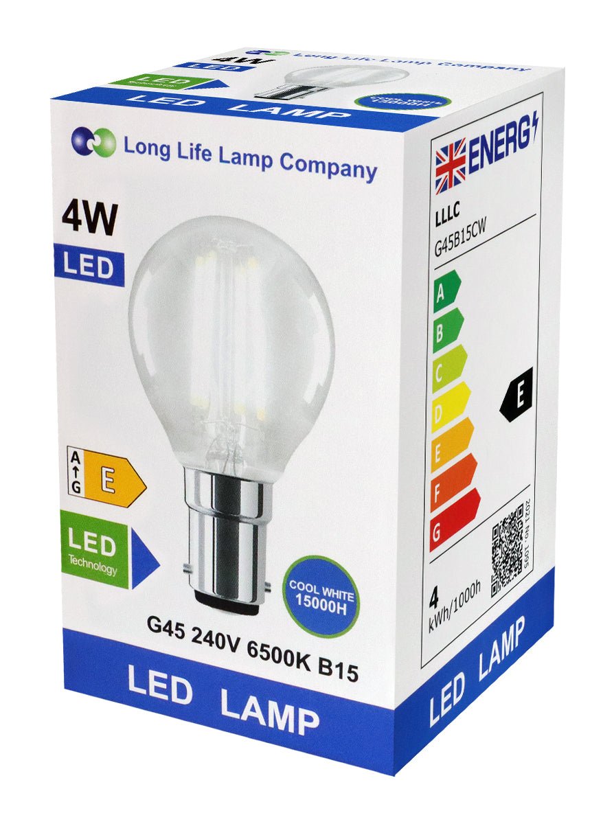 4w LED Filament Golf Ball Light Bulb B15 Cool White Clear Glass Pack Of 2 - Energy Light Bulbs - Free delivery on all orders