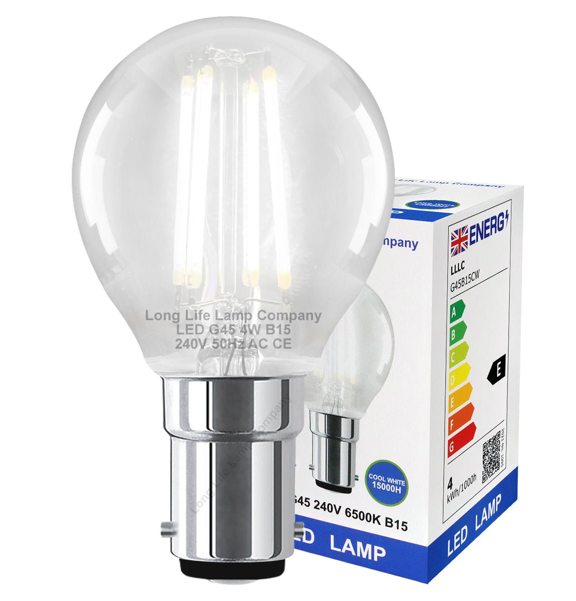 4w LED Filament Golf Ball Light Bulb B15 Cool White Clear Glass Pack Of 2 - Energy Light Bulbs - Free delivery on all orders