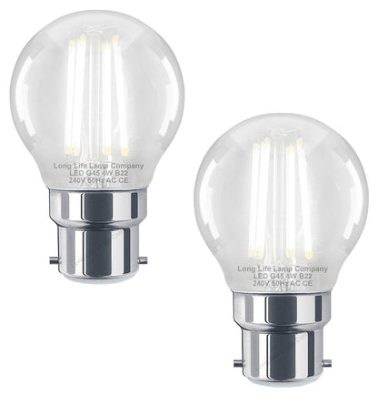 4w LED Filament Golf Ball Light Bulb B22 Cool White Clear Glass Pack Of 2 - Energy Light Bulbs - Free delivery on all orders