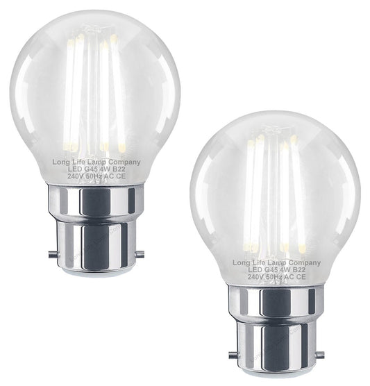 4w LED Filament Golf Ball Light Bulb B22 Cool White Clear Glass Pack Of 2 - Energy Light Bulbs - Free delivery on all orders