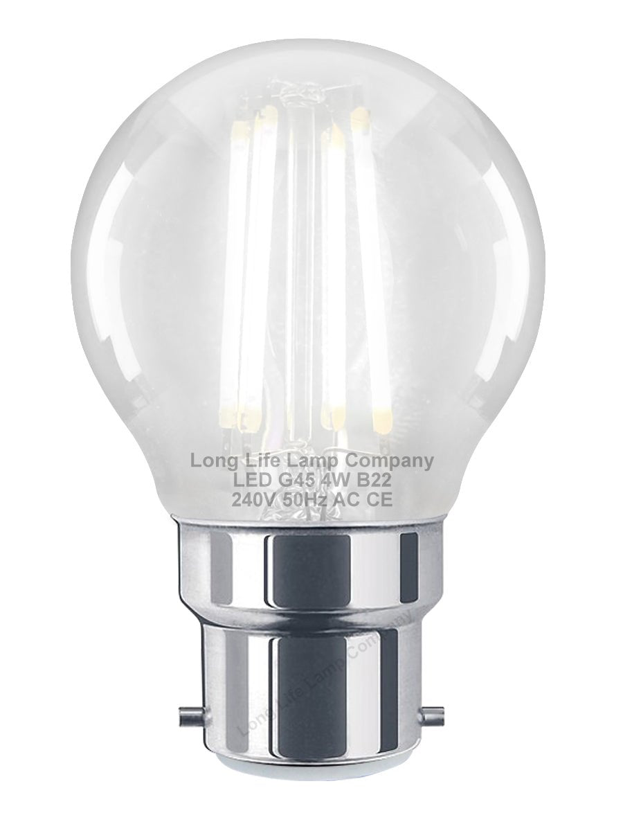 4w LED Filament Golf Ball Light Bulb B22 Cool White Clear Glass Pack Of 2 - Energy Light Bulbs - Free delivery on all orders