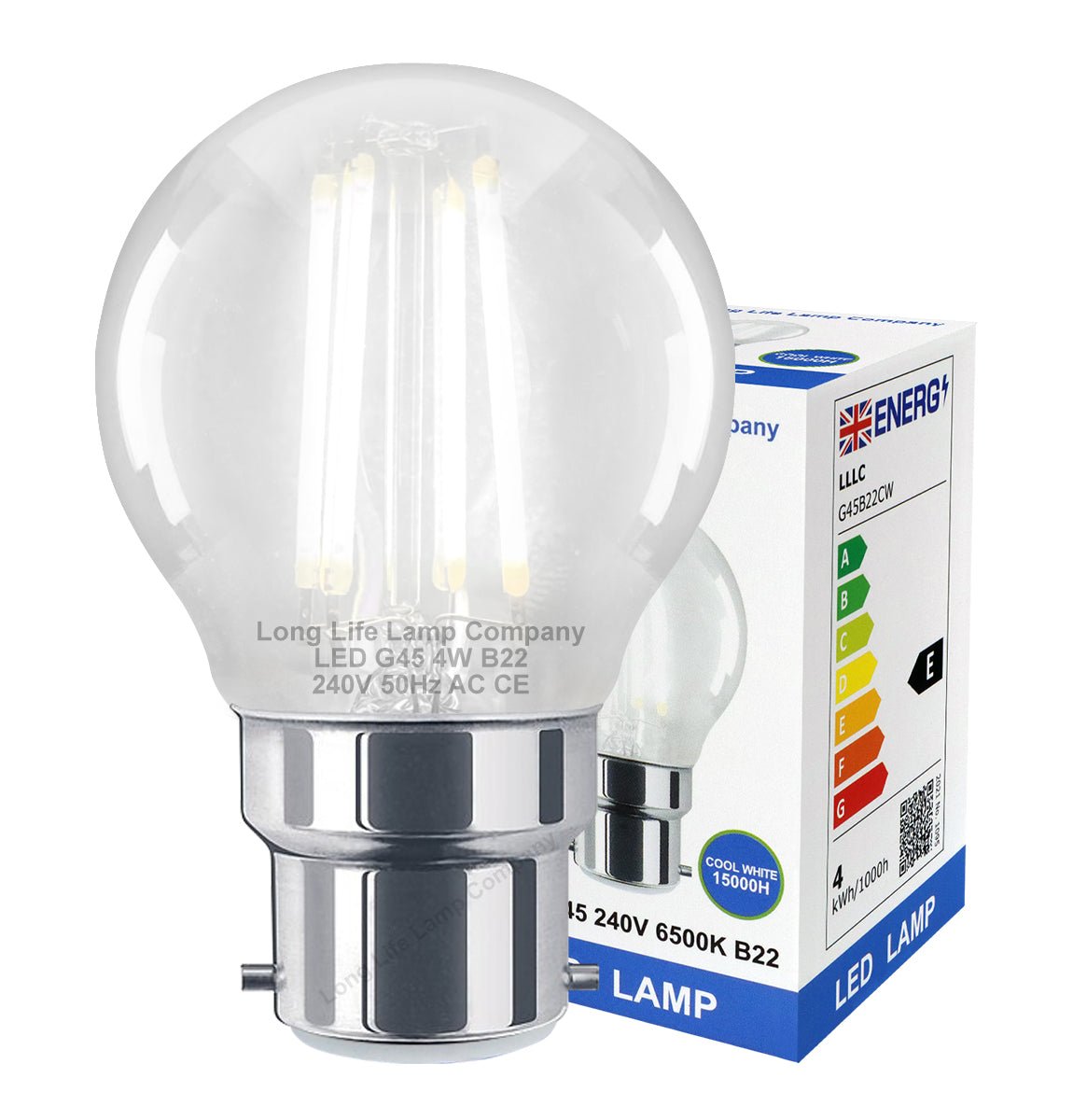 4w LED Filament Golf Ball Light Bulb B22 Cool White Clear Glass Pack Of 2 - Energy Light Bulbs - Free delivery on all orders