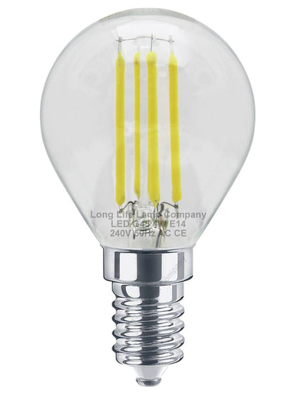 4w LED Filament Golf Ball Light Bulb E14 Cool White Clear Glass Pack Of 2 - Energy Light Bulbs - Free delivery on all orders