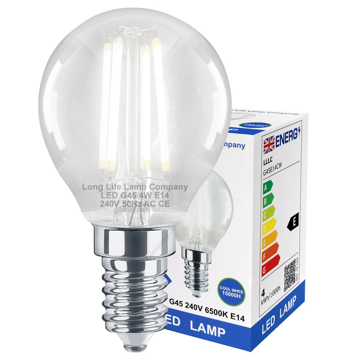 4w LED Filament Golf Ball Light Bulb E14 Cool White Clear Glass Pack Of 2 - Energy Light Bulbs - Free delivery on all orders