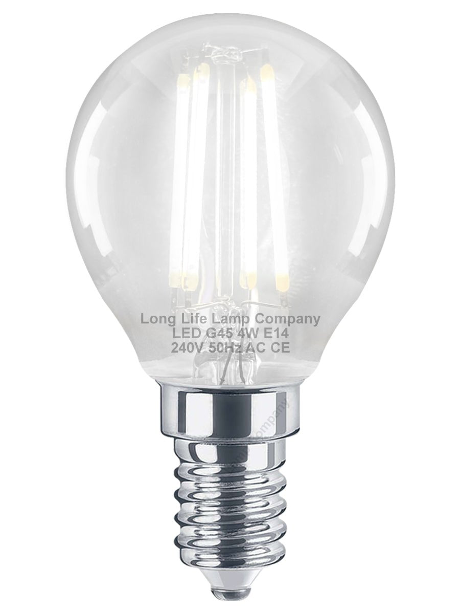 4w LED Filament Golf Ball Light Bulb E14 Cool White Clear Glass Pack Of 2 - Energy Light Bulbs - Free delivery on all orders