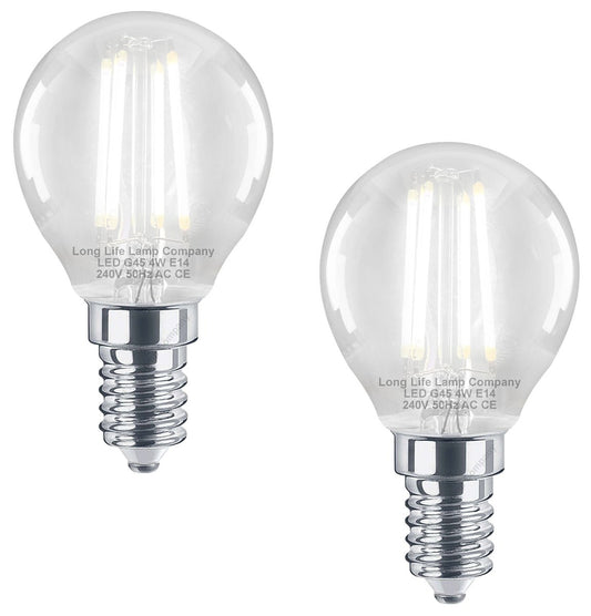 4w LED Filament Golf Ball Light Bulb E14 Cool White Clear Glass Pack Of 2 - Energy Light Bulbs - Free delivery on all orders