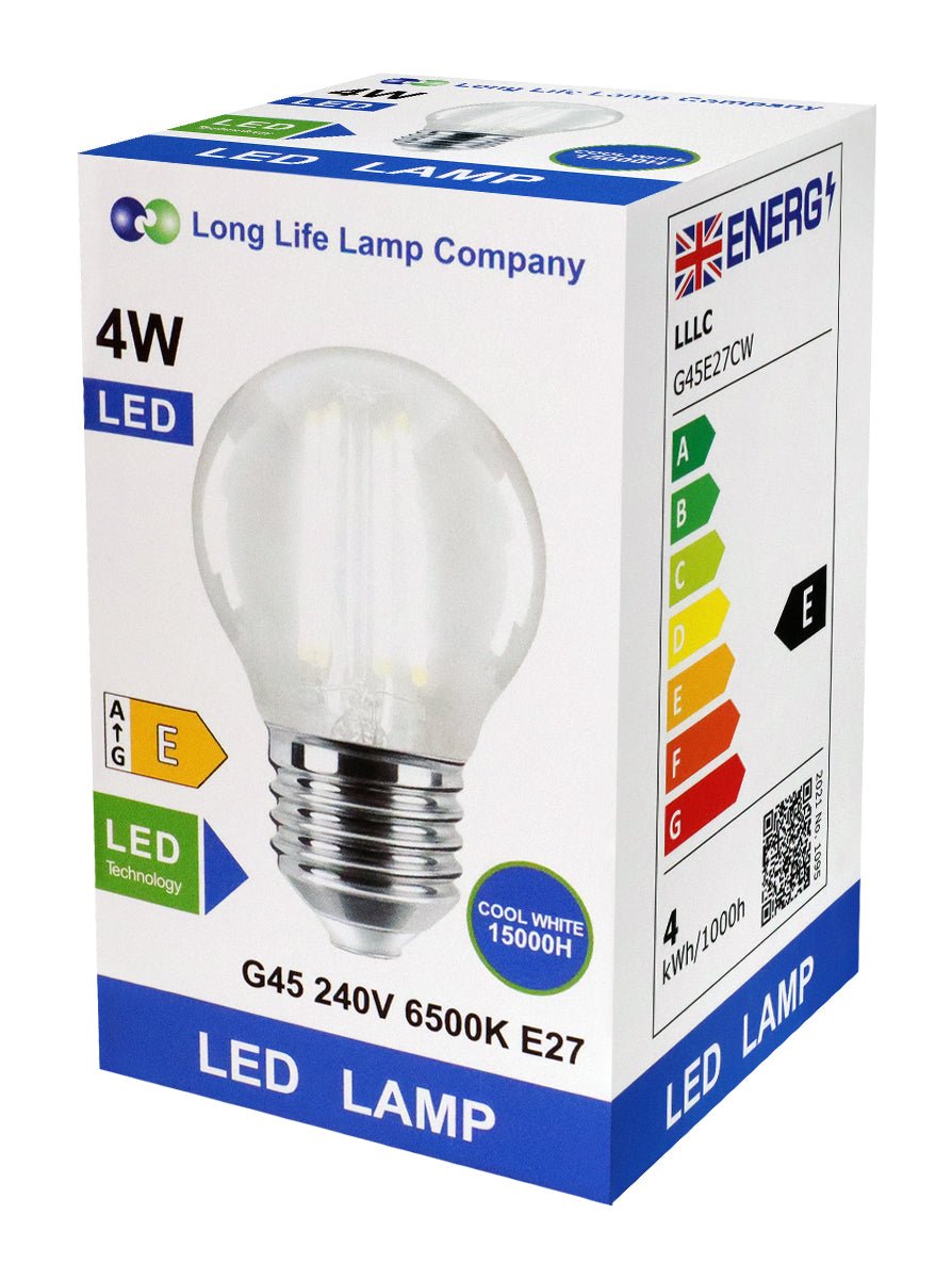 4w LED Filament Golf Ball Light Bulb E27 Cool White Clear Glass Pack of 2 - Energy Light Bulbs - Free delivery on all orders