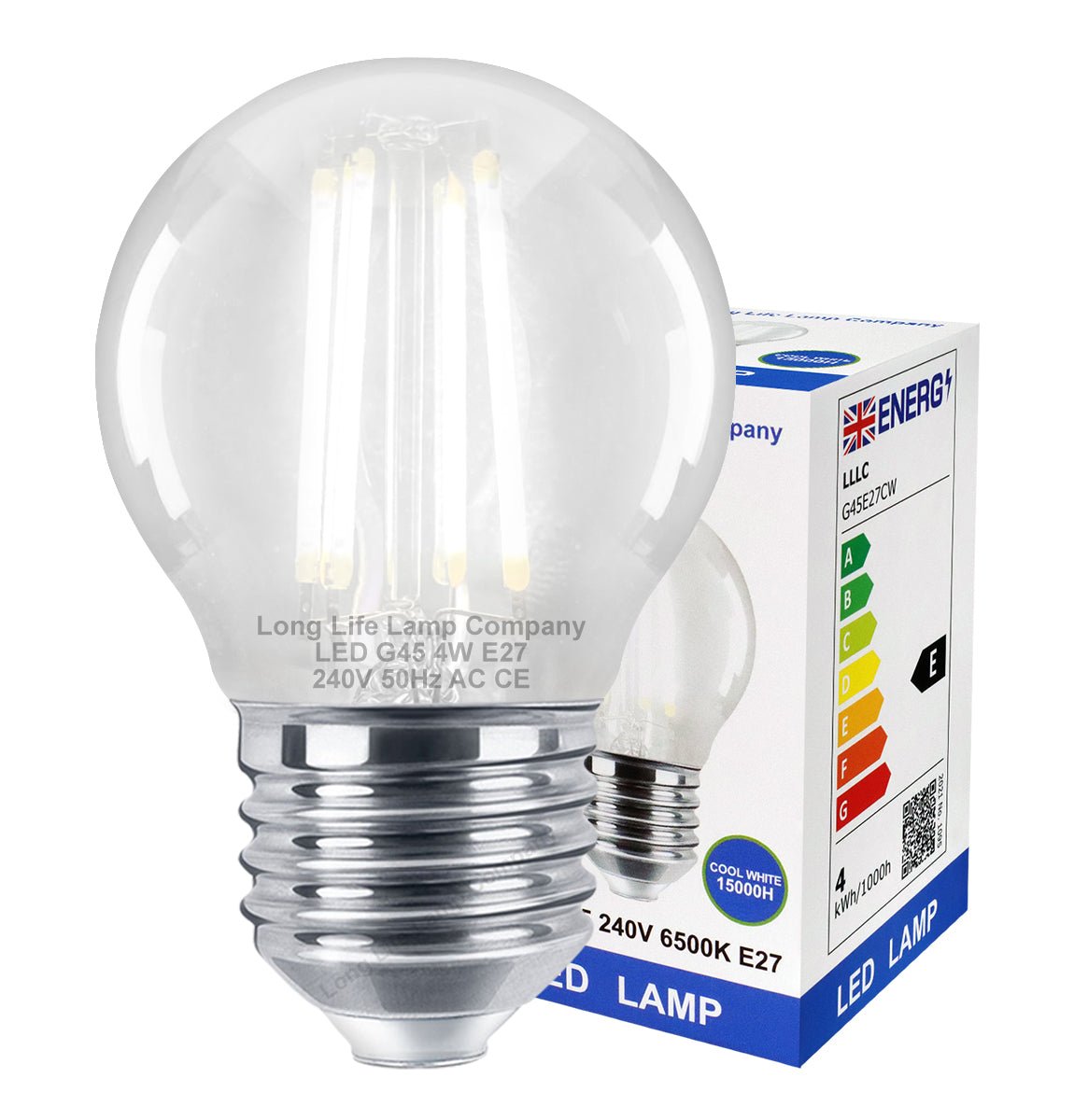 4w LED Filament Golf Ball Light Bulb E27 Cool White Clear Glass Pack of 2 - Energy Light Bulbs - Free delivery on all orders