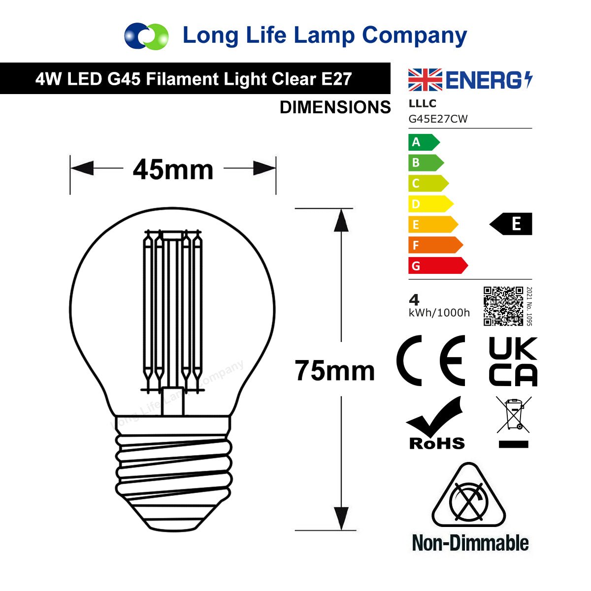 4w LED Filament Golf Ball Light Bulb E27 Cool White Clear Glass Pack of 2 - Energy Light Bulbs - Free delivery on all orders