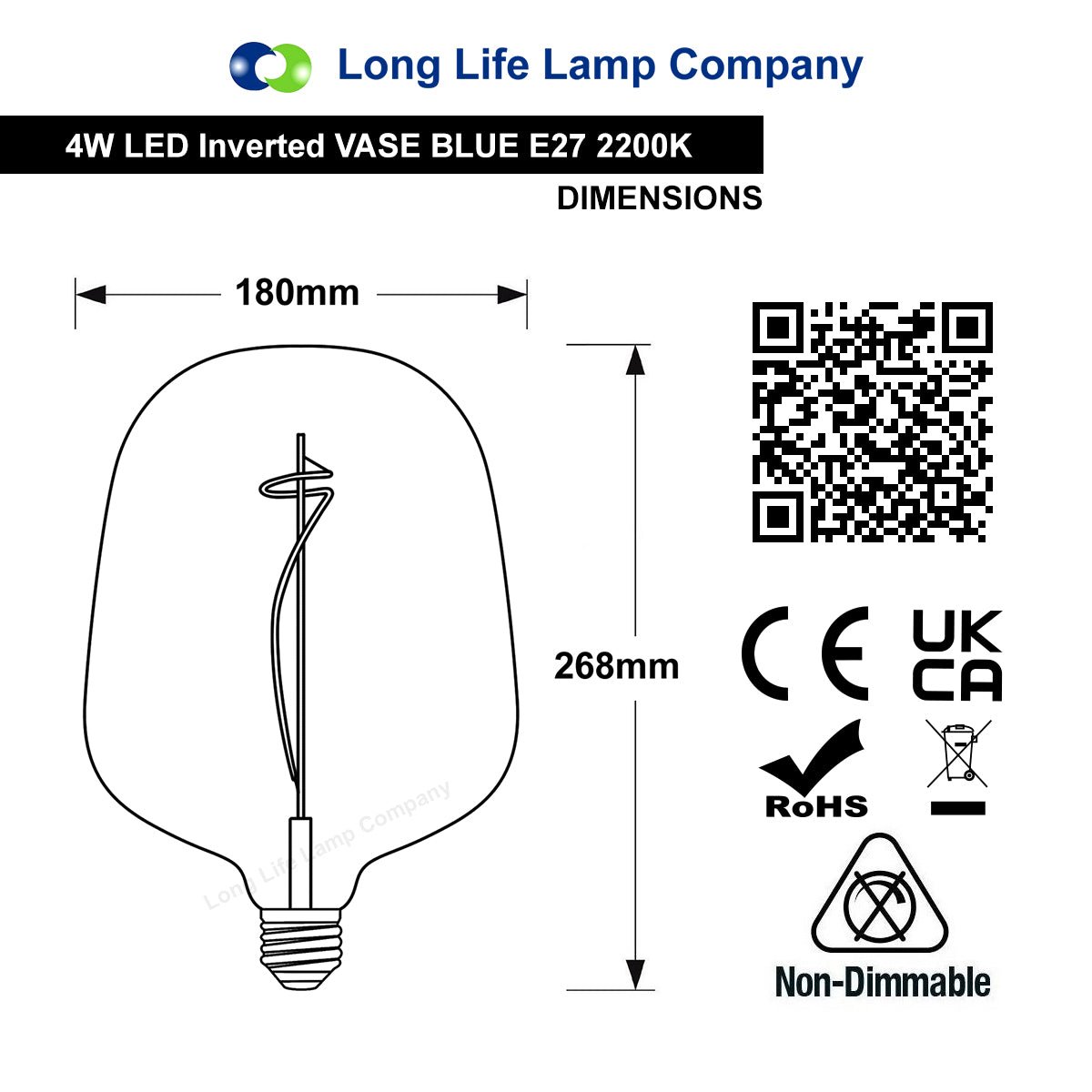 4w LED Glass Decorative Inverted Vase Filament Light Bulb Blue E27 2200K - Energy Light Bulbs - Free delivery on all orders