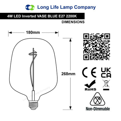 4w LED Glass Decorative Inverted Vase Filament Light Bulb Blue E27 2200K - Energy Light Bulbs - Free delivery on all orders
