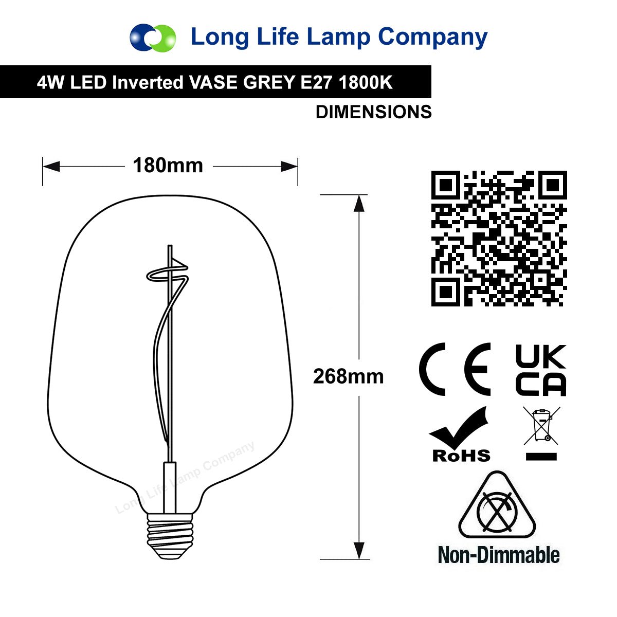 4w LED Glass Decorative Inverted Vase Filament Light Bulb Grey E27 1800K - Energy Light Bulbs - Free delivery on all orders