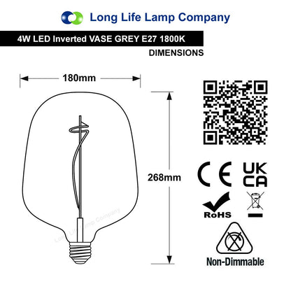 4w LED Glass Decorative Inverted Vase Filament Light Bulb Grey E27 1800K - Energy Light Bulbs - Free delivery on all orders