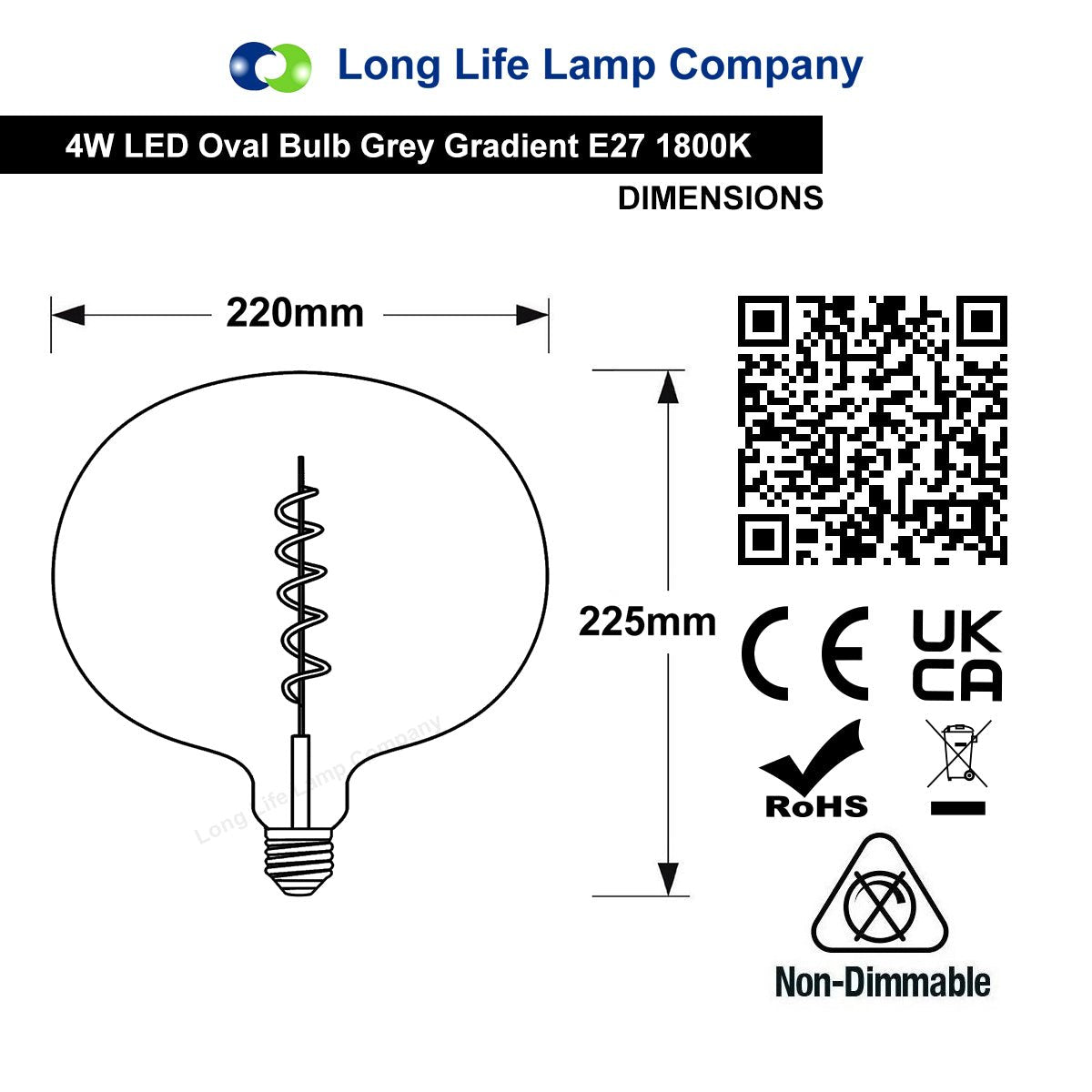 4w LED Glass Oval Smoked Grey Gradient Light Bulb Coil Spiral Filament Globe E27 1800K - Energy Light Bulbs - Free delivery on all orders