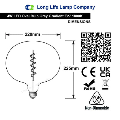 4w LED Glass Oval Smoked Grey Gradient Light Bulb Coil Spiral Filament Globe E27 1800K - Energy Light Bulbs - Free delivery on all orders