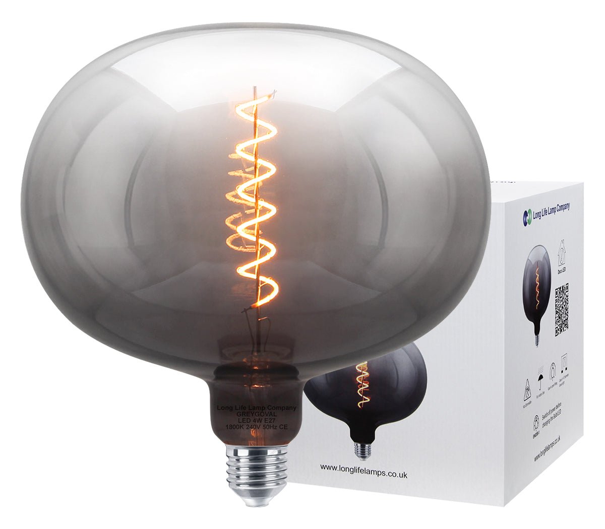 4w LED Glass Oval Smoked Grey Gradient Light Bulb Coil Spiral Filament Globe E27 1800K - Energy Light Bulbs - Free delivery on all orders