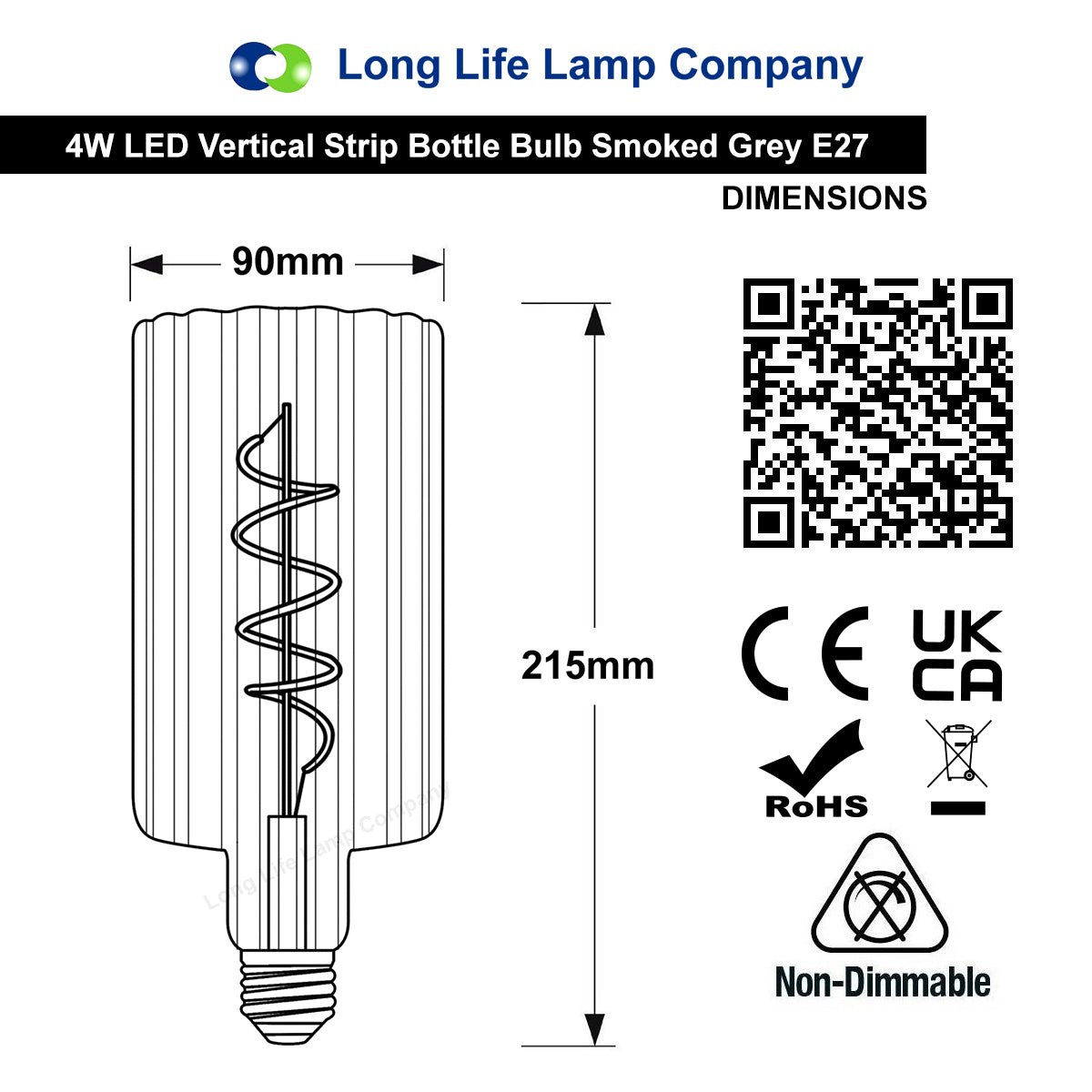 4w LED Glass Vertical Strip Bottle Light Bulb Smoked Grey E27 Coil Filament - Energy Light Bulbs - Free delivery on all orders