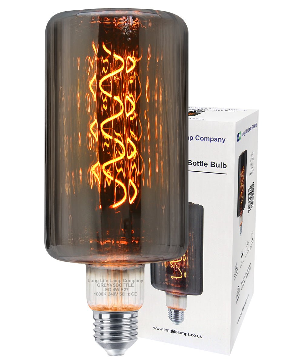 4w LED Glass Vertical Strip Bottle Light Bulb Smoked Grey E27 Coil Filament - Energy Light Bulbs - Free delivery on all orders