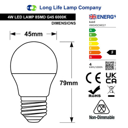 4w LED Golf Ball Light Bulb Cool White B22, E27, E14 - Free delivery on all orders