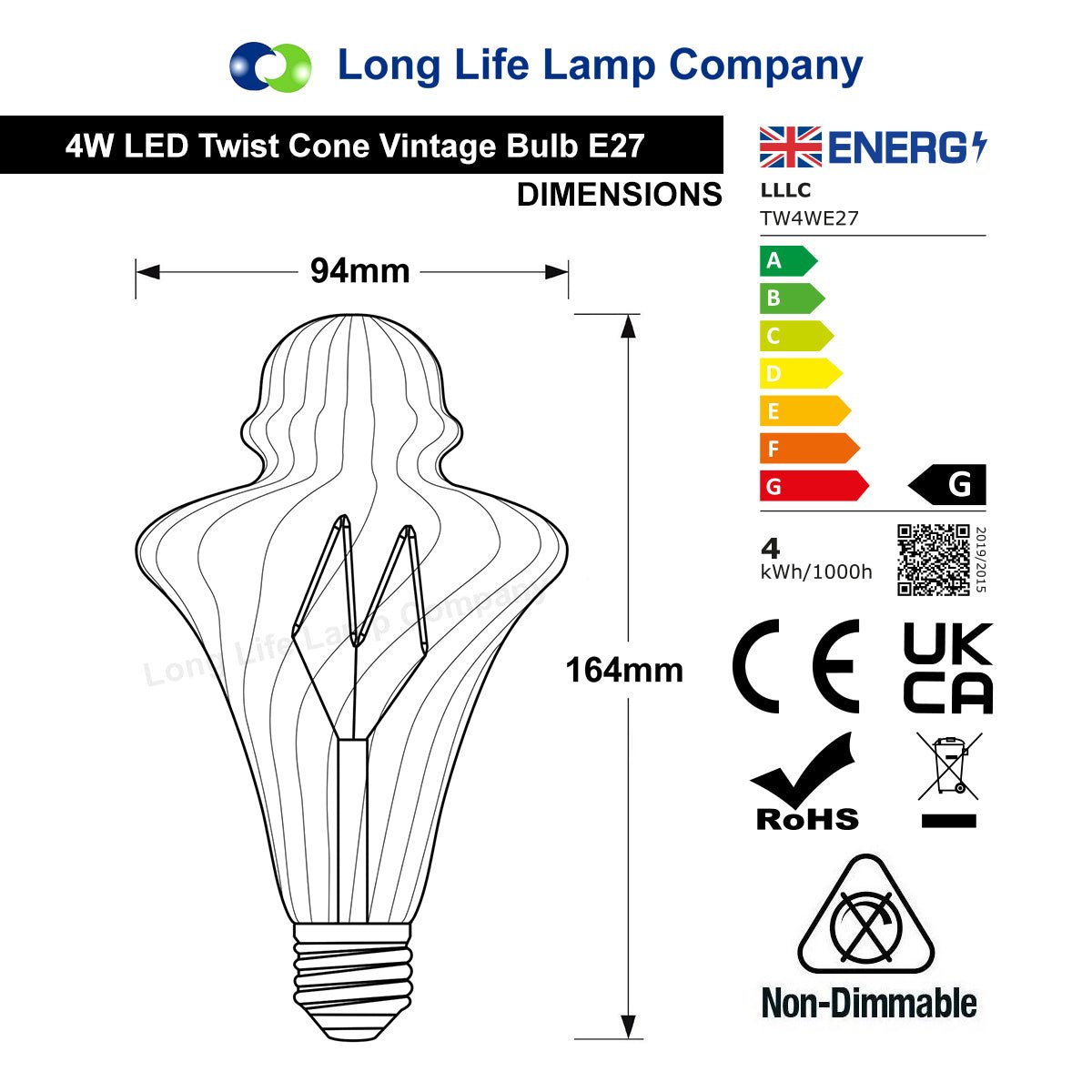 4w LED Imperial Vintage Filament Light Bulb E27 Swirling Gold Glass - Free delivery on all orders