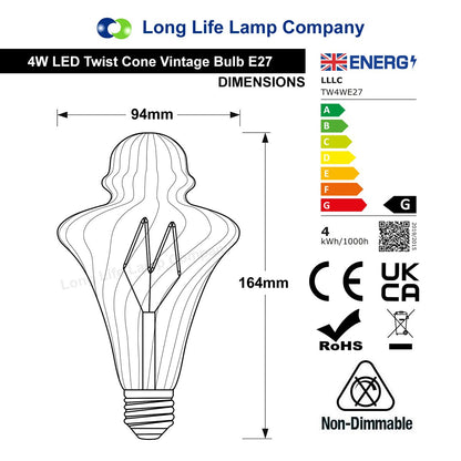 4w LED Imperial Vintage Filament Light Bulb E27 Swirling Gold Glass - Free delivery on all orders
