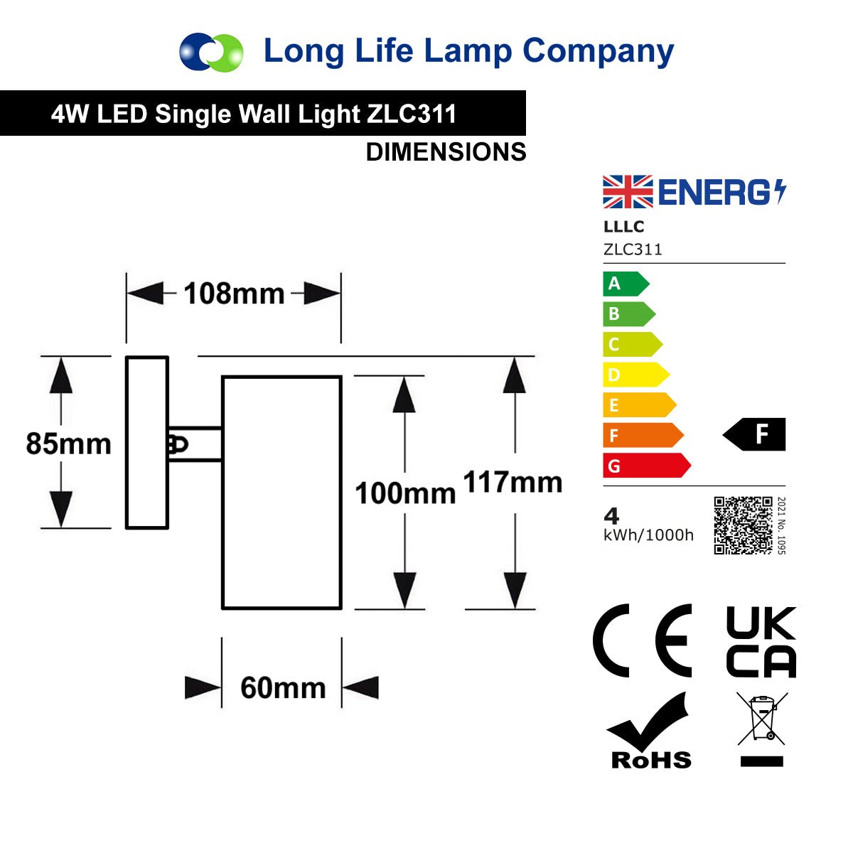 4W LED Outdoor Wall Light Cool White Stainless Steel IP44 ZLC311 - Free delivery on all orders