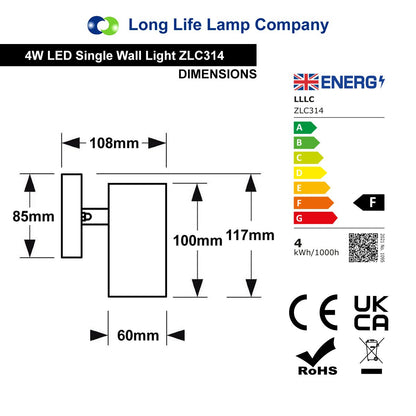 4W LED Outdoor Wall Light Warm White Stainless Steel IP44 ZLC314 - Free delivery on all orders