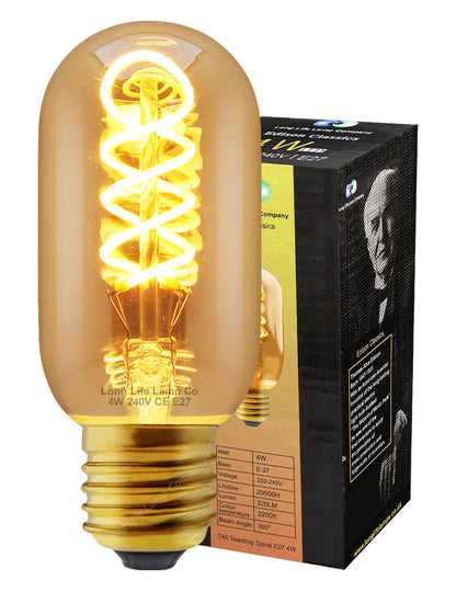 4w LED Vintage Edison Style Spiral Filament Bulb Smoked Gold Glass E27 Teardrop T45 - Energy Light Bulbs - Free delivery on all orders