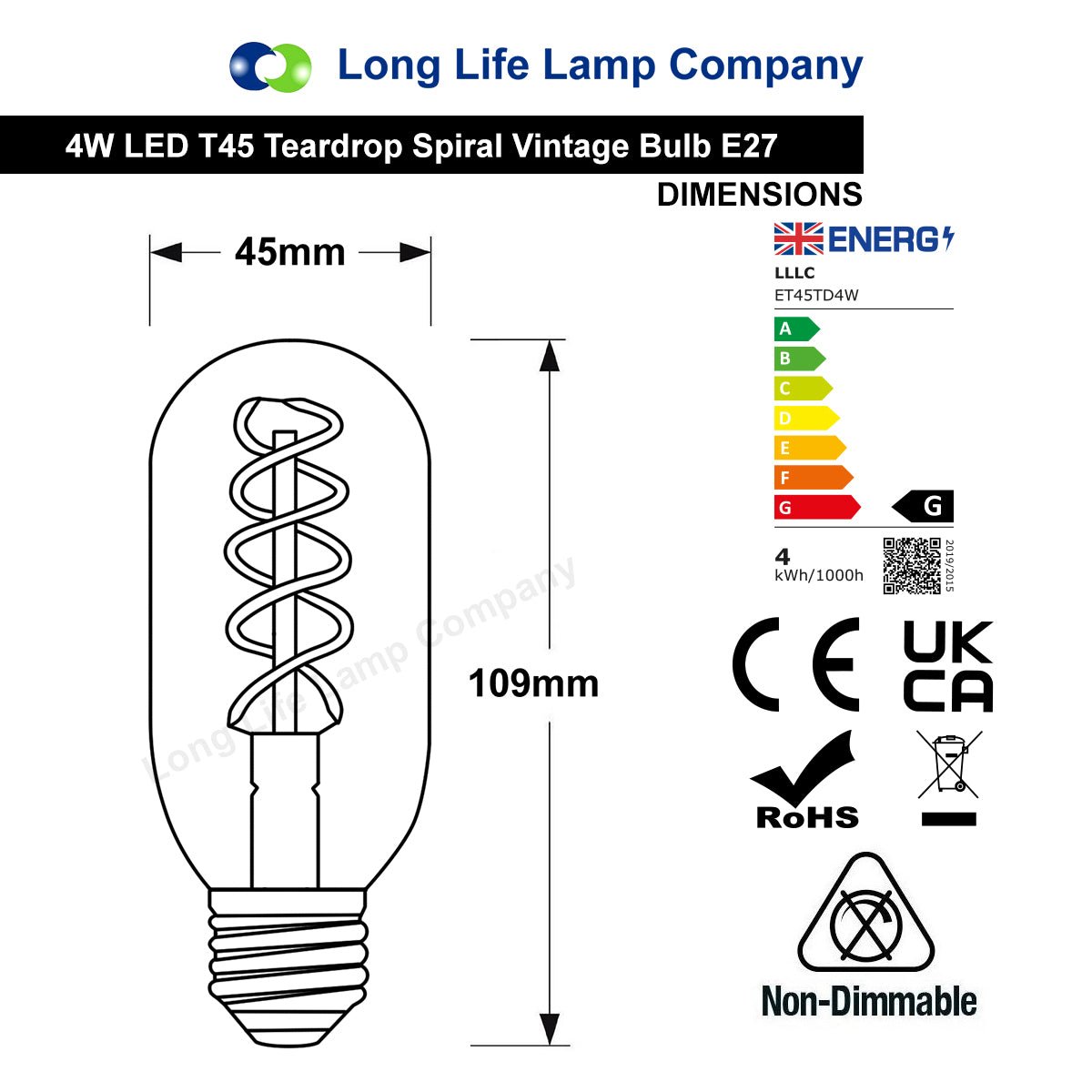 4w LED Vintage Edison Style Spiral Filament Bulb Smoked Gold Glass E27 Teardrop T45 - Free delivery on all orders