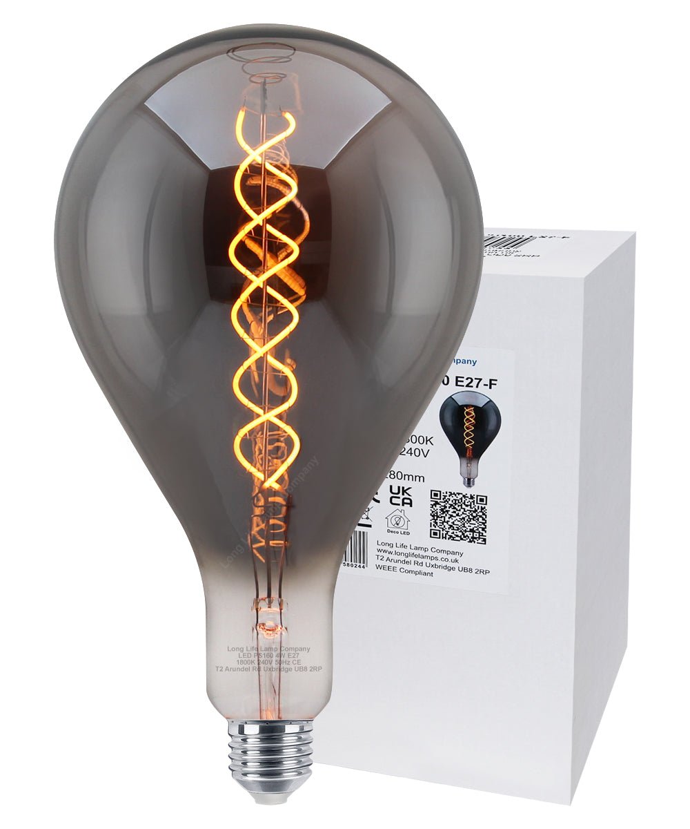 4w LED Vintage Filament Bulb Smoked Glass Tear Drop Classic Edison Coil Light Bulb E27 - Energy Light Bulbs - Free delivery on all orders
