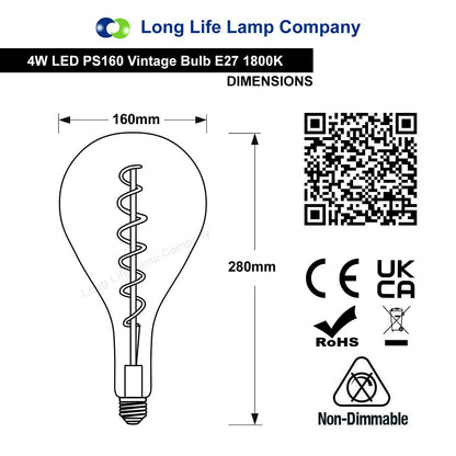 4w LED Vintage Filament Bulb Smoked Glass Tear Drop Classic Edison Coil Light Bulb E27 - Energy Light Bulbs - Free delivery on all orders