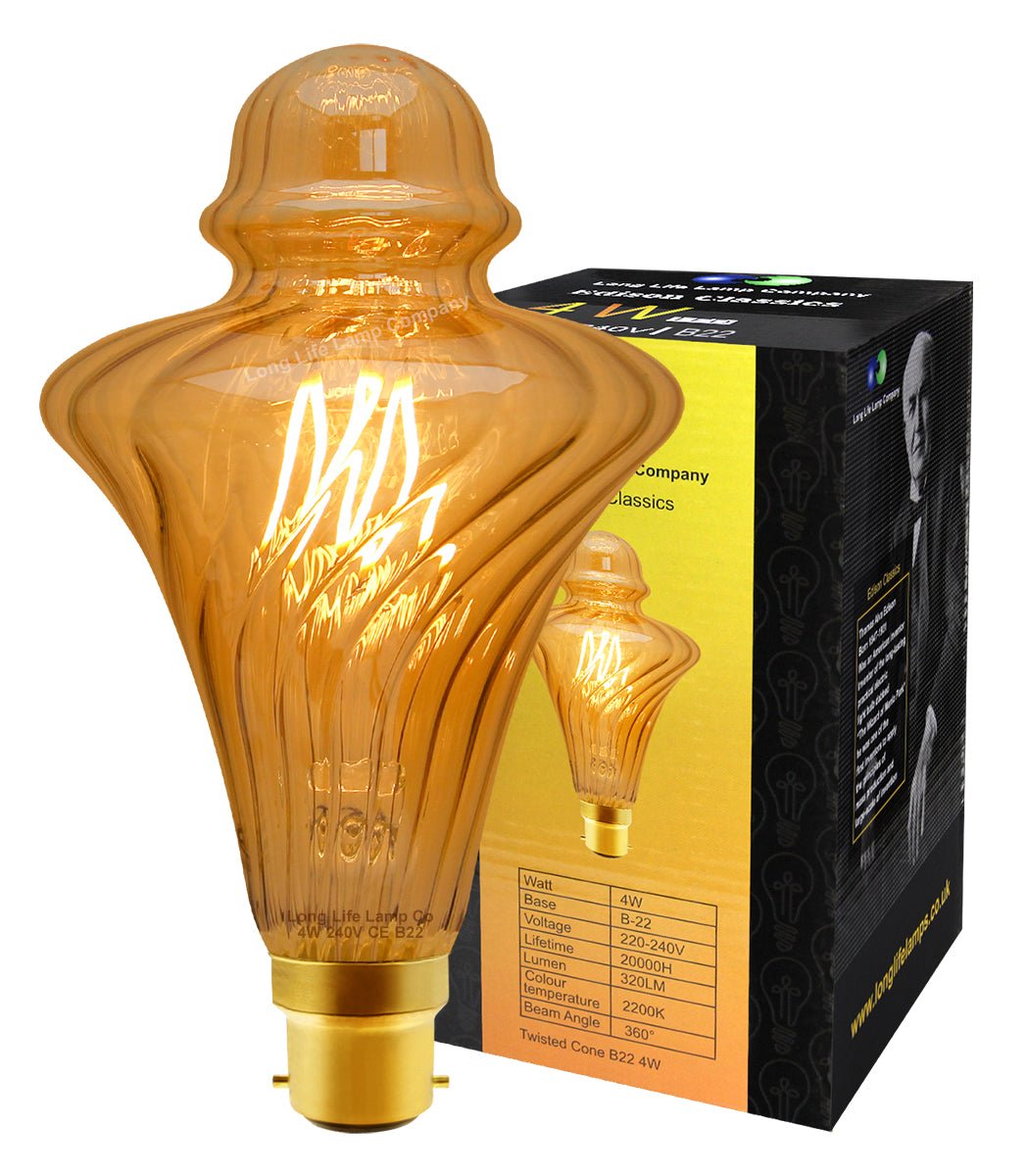 4w LED Vintage Filament Light Bulb B22 Swirling Gold Glass - Energy Light Bulbs - Free delivery on all orders