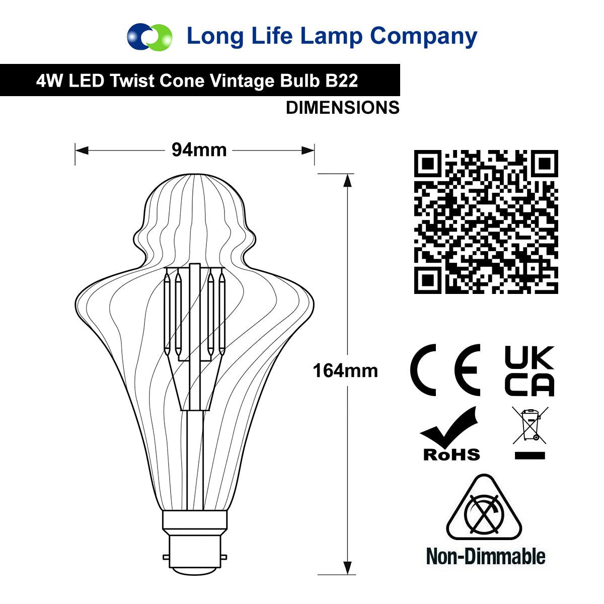 4w LED Vintage Filament Light Bulb B22 Swirling Gold Glass - Energy Light Bulbs - Free delivery on all orders