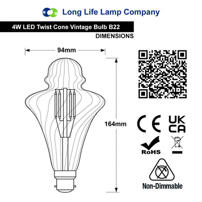 4w LED Vintage Filament Light Bulb B22 Swirling Gold Glass - Energy Light Bulbs - Free delivery on all orders