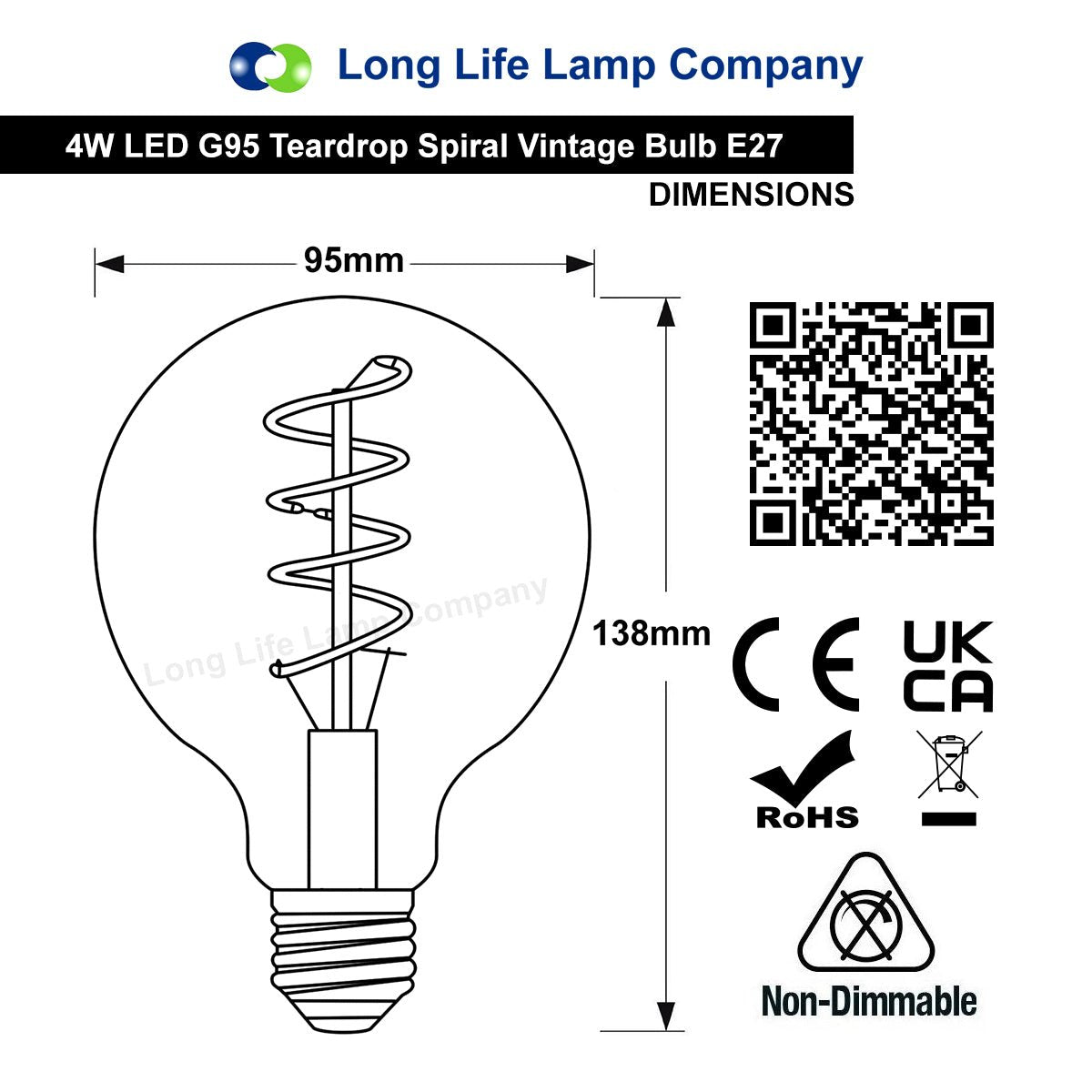4w LED Vintage Globe Blub E27 Filament Teardrop Spiral G95 - Energy Light Bulbs - Free delivery on all orders