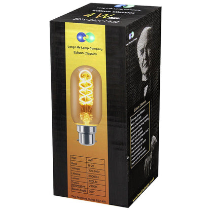 4w LED Vintage Spiral Filament Bulb Smoked Gold Glass B22 Teardrop T45 - Energy Light Bulbs - Free delivery on all orders