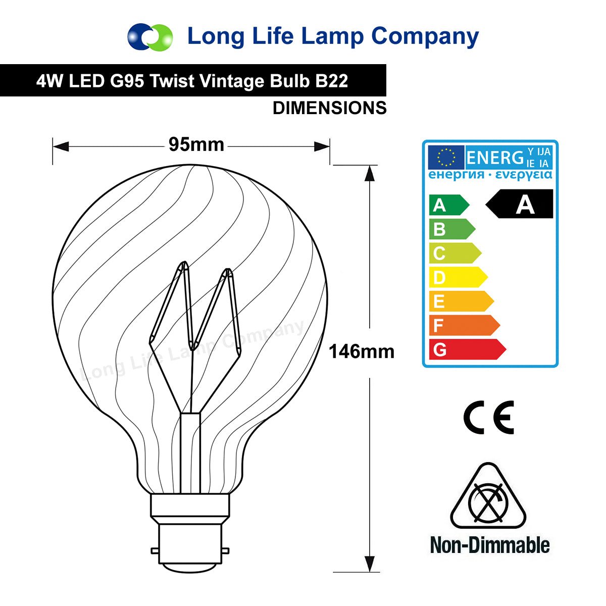 4w LED Vintage Twisted Globe Bulb Smoked Gold Glass B22 Bayonet G95 - Energy Light Bulbs - Free delivery on all orders