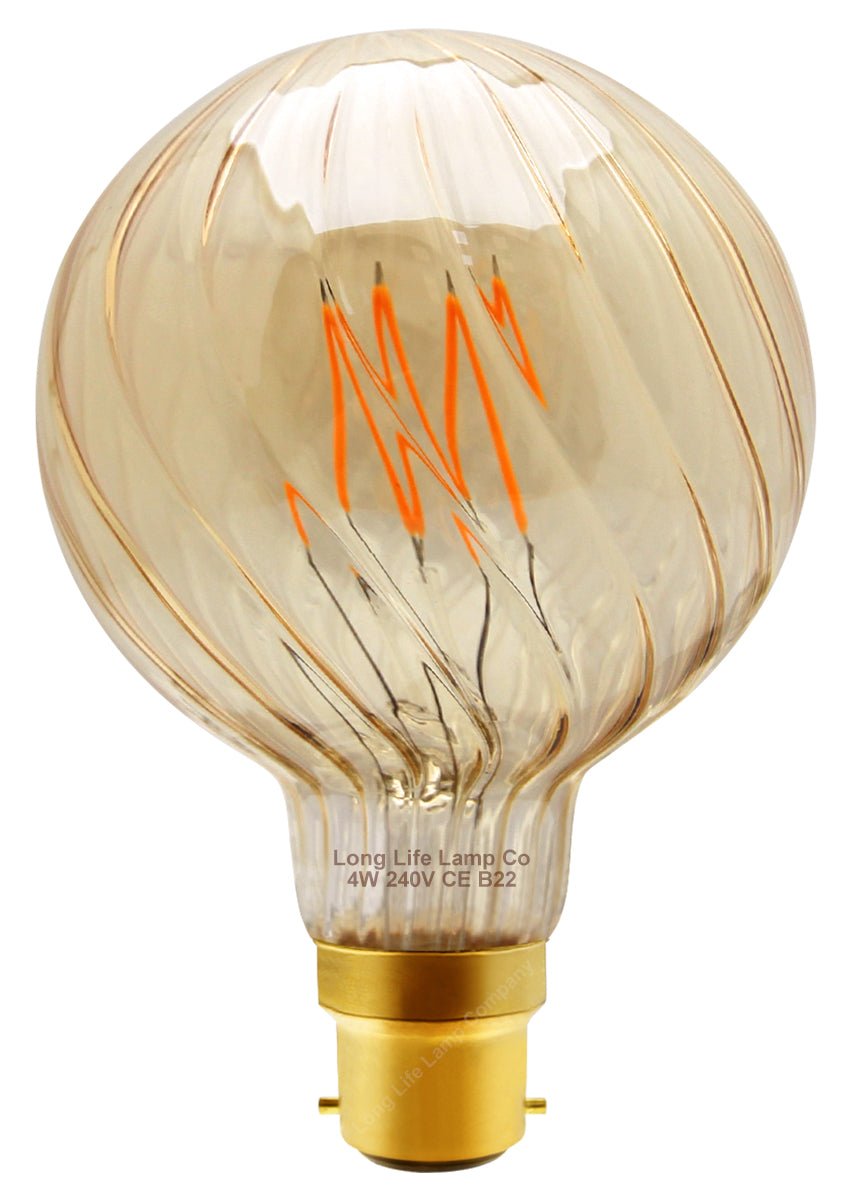4w LED Vintage Twisted Globe Bulb Smoked Gold Glass B22 Bayonet G95 - Energy Light Bulbs - Free delivery on all orders