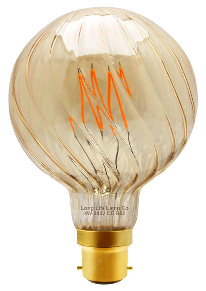 4w LED Vintage Twisted Globe Bulb Smoked Gold Glass B22 Bayonet G95 - Energy Light Bulbs - Free delivery on all orders