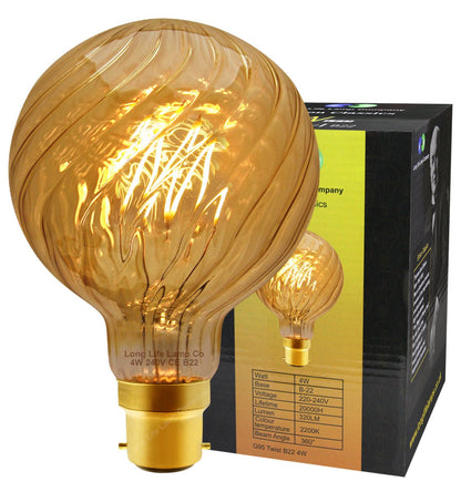 4w LED Vintage Twisted Globe Bulb Smoked Gold Glass B22 Bayonet G95 - Energy Light Bulbs - Free delivery on all orders