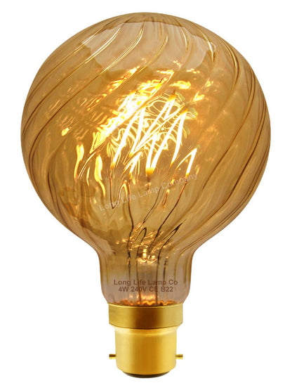 4w LED Vintage Twisted Globe Bulb Smoked Gold Glass B22 Bayonet G95 - Energy Light Bulbs - Free delivery on all orders