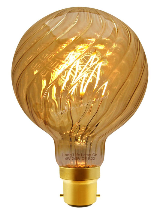 4w LED Vintage Twisted Globe Bulb Smoked Gold Glass B22 Bayonet G95 - Energy Light Bulbs - Free delivery on all orders