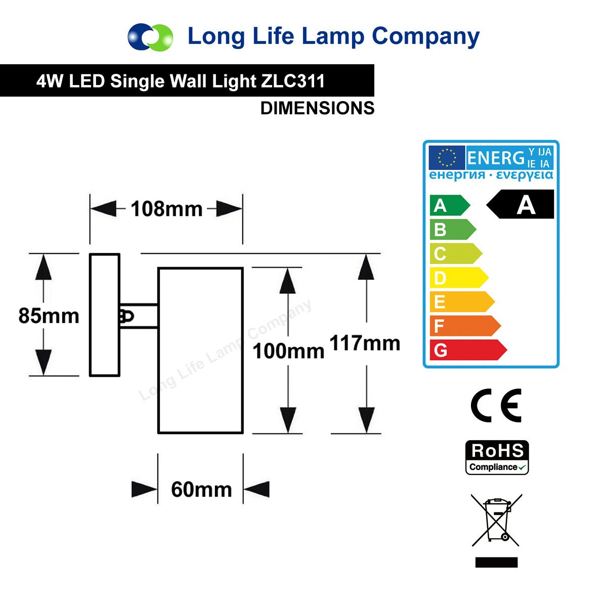 4w Modern Outdoor LED Stainless Steel Single Wall Light Cool White - Energy Light Bulbs - Free delivery on all orders