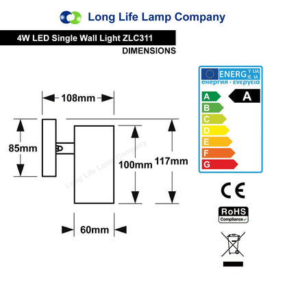 4w Modern Outdoor LED Stainless Steel Single Wall Light Cool White - Energy Light Bulbs - Free delivery on all orders