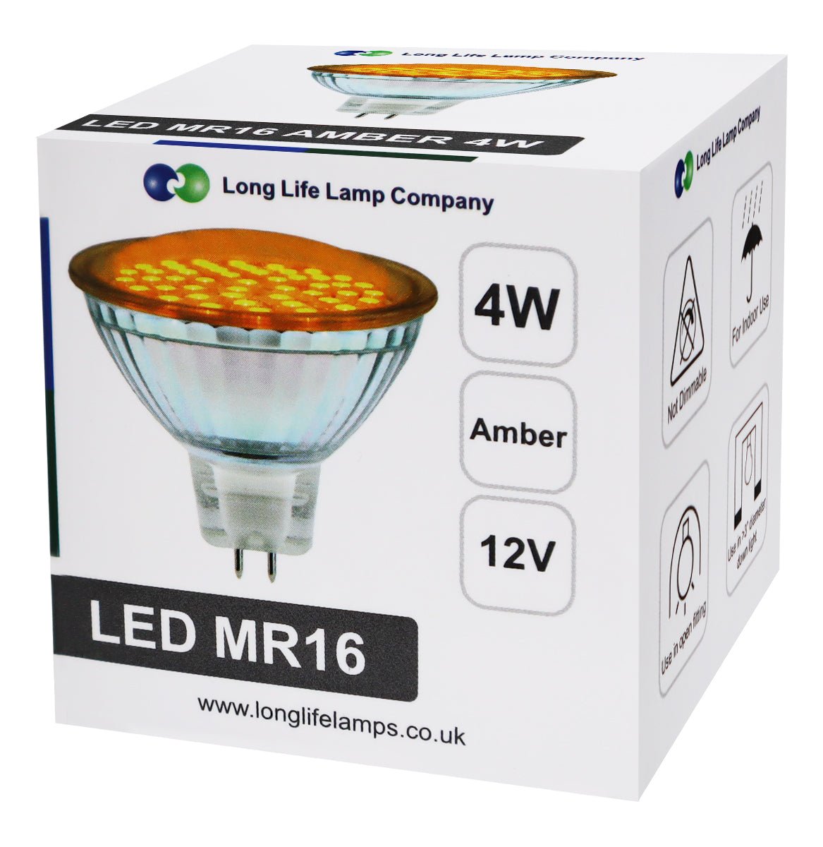 4W MR16 LED Amber Low Voltage Spot Light Bulb 12V - Energy Light Bulbs - Free delivery on all orders