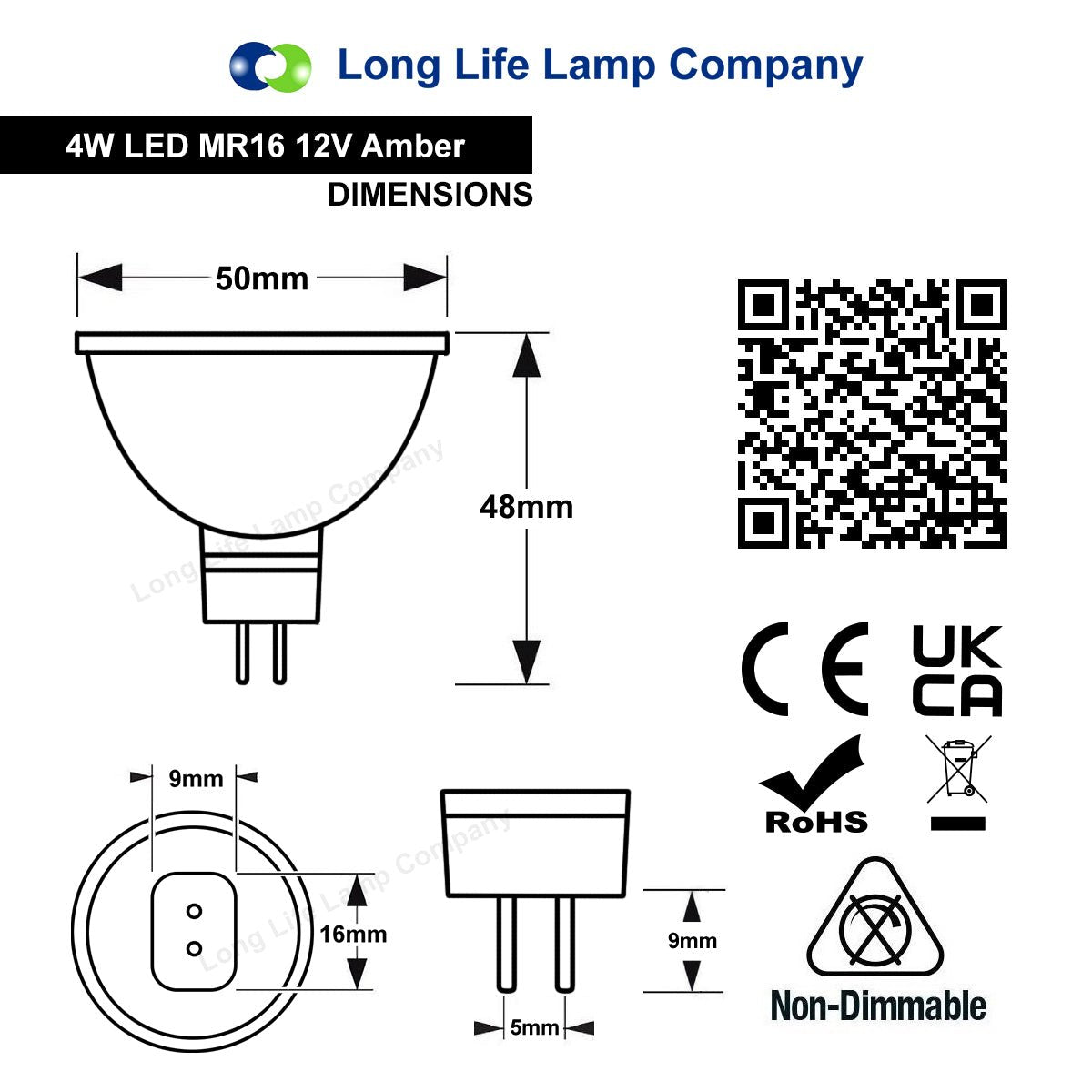 4W MR16 LED Amber Low Voltage Spot Light Bulb 12V - Energy Light Bulbs - Free delivery on all orders
