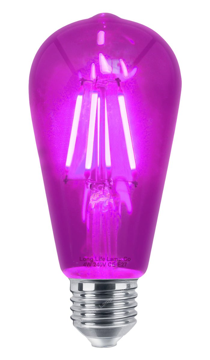 4w Purple LED Vintage Filament Light Bulb E27 Clear Glass ST58 Ambient Lighting - Energy Light Bulbs - Free delivery on all orders