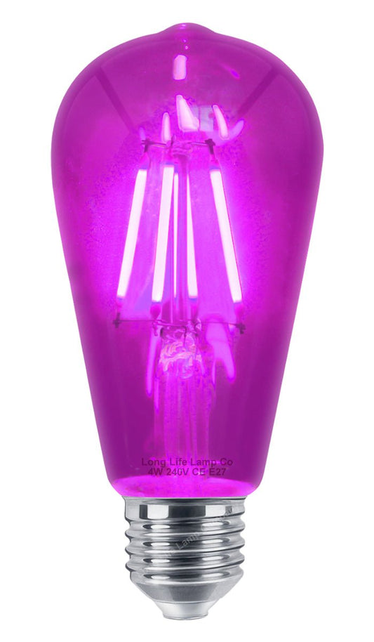 4w Purple LED Vintage Filament Light Bulb E27 Clear Glass ST58 Ambient Lighting - Energy Light Bulbs - Free delivery on all orders
